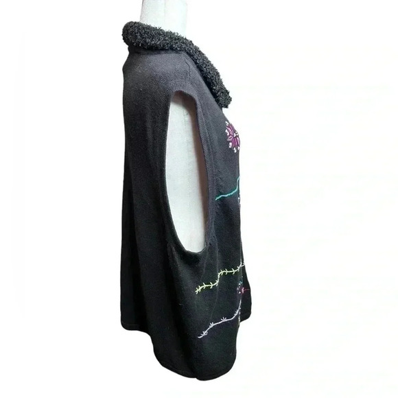 Merry & Bright Christmas Sweater Vest Womens 3X Black Embroidered Beaded - Picture 4 of 10